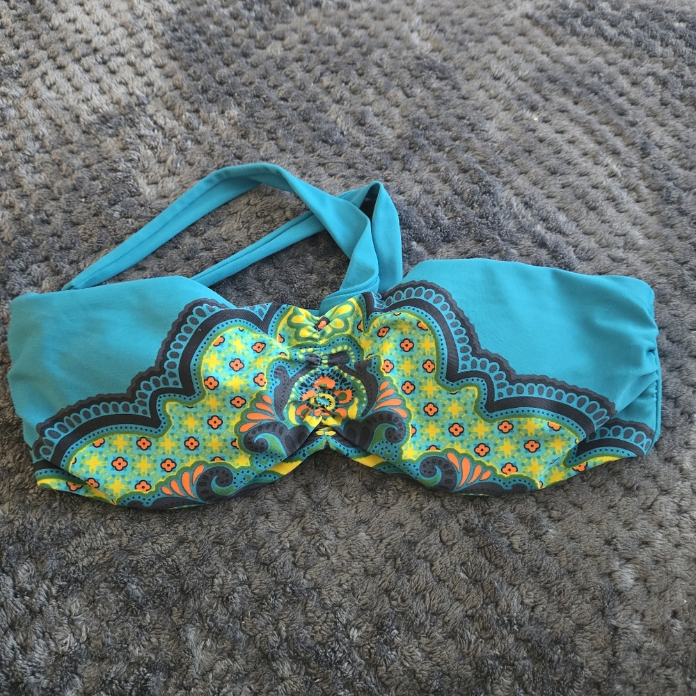 Prana Teal and Yellow Bikini Top Size M